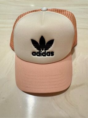 Adidas Pink/ Peach and Cream Trucker Cap with Black Trefoil